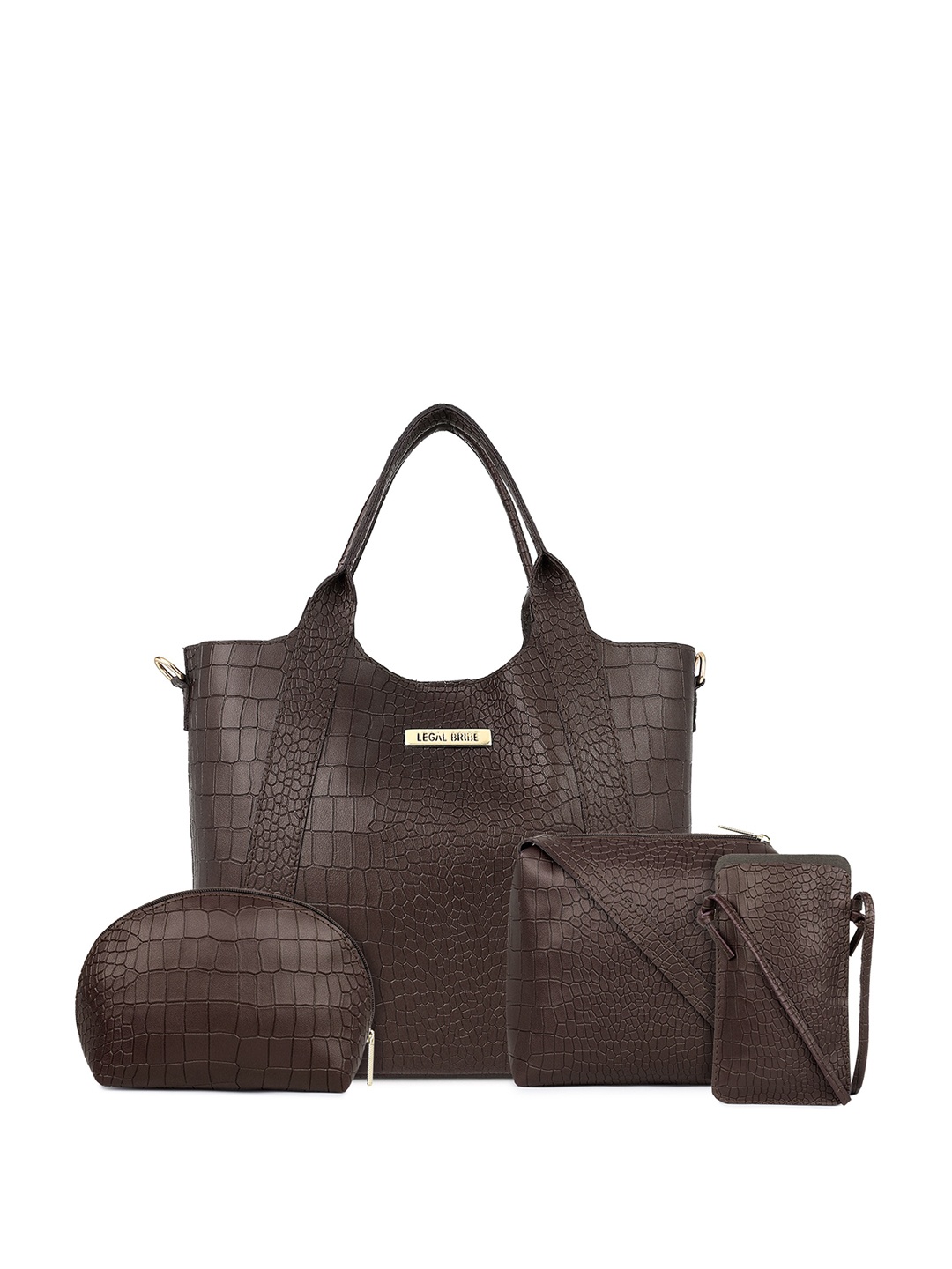 

LEGAL BRIBE Set Of 4 Textured Swagger Water Resistance Handheld Bag, Brown