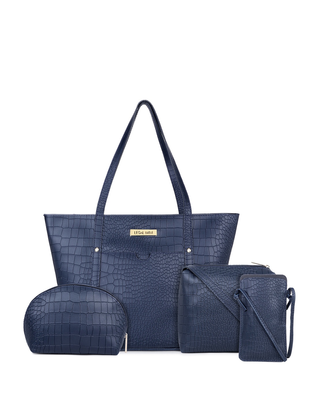 LEGAL BRIBE Set Of 4 Textured Structured Tote Bags, Blue