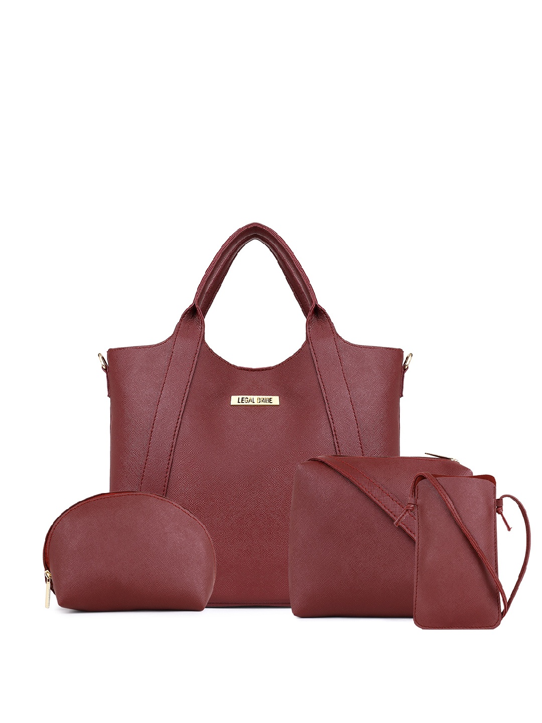 

LEGAL BRIBE Set Of 4 Textured Structured Handheld Bags, Maroon