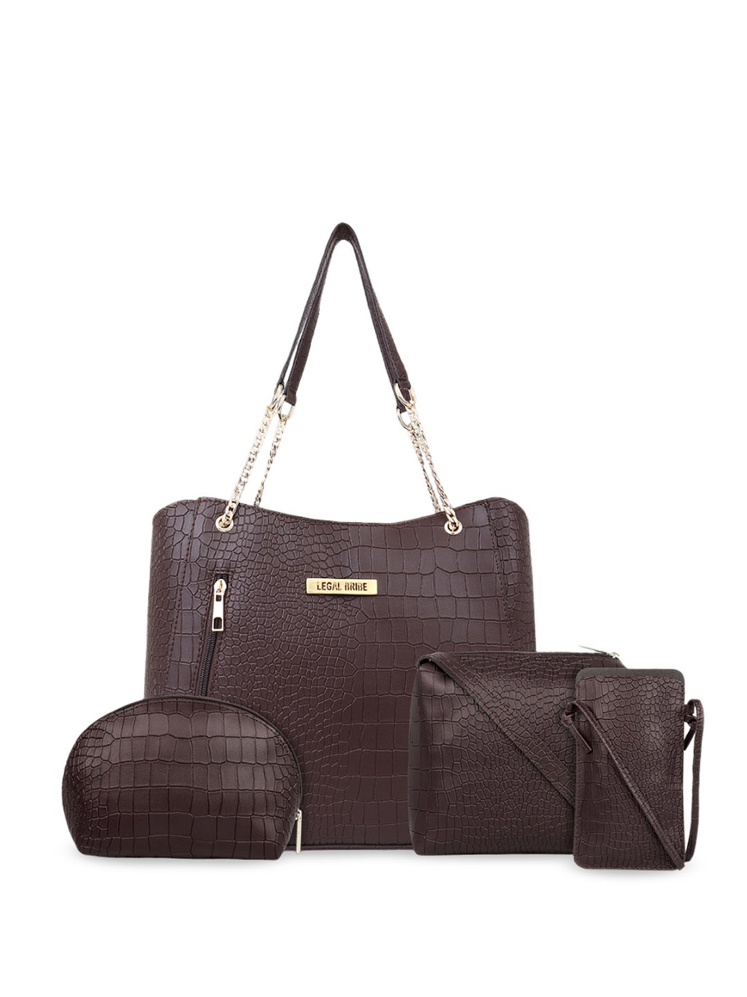 

LEGAL BRIBE Set Of 4 Textured Structured Shoulder Bag, Brown