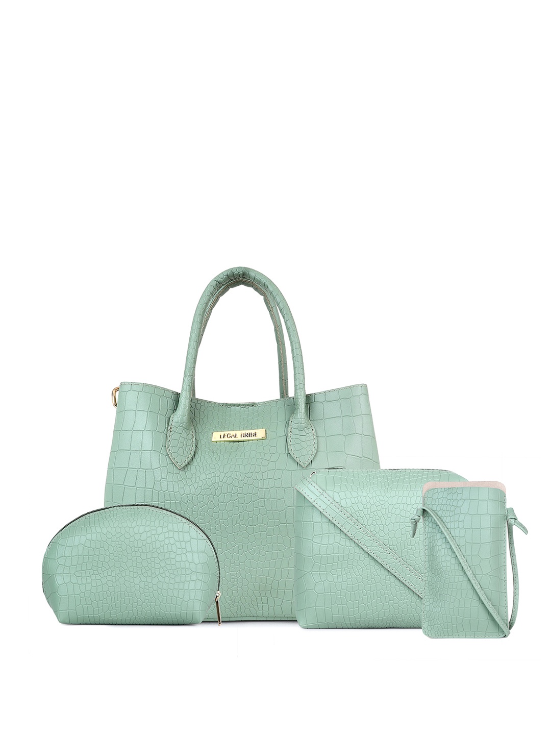 

LEGAL BRIBE Set Of 4 Textured Structured Handheld Bag, Green
