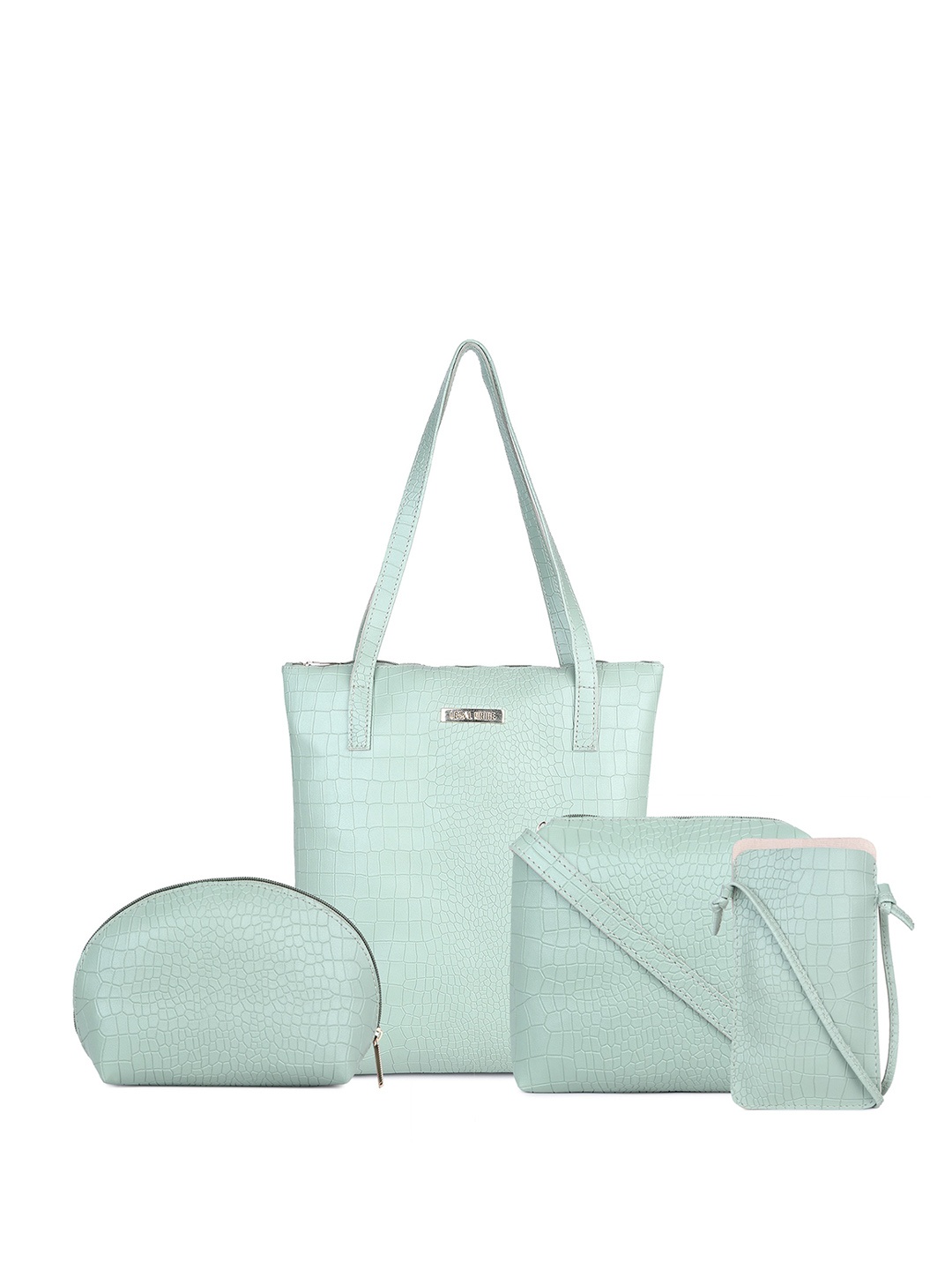 

LEGAL BRIBE Set Of 4 Textured Structured Handheld Bag, Green