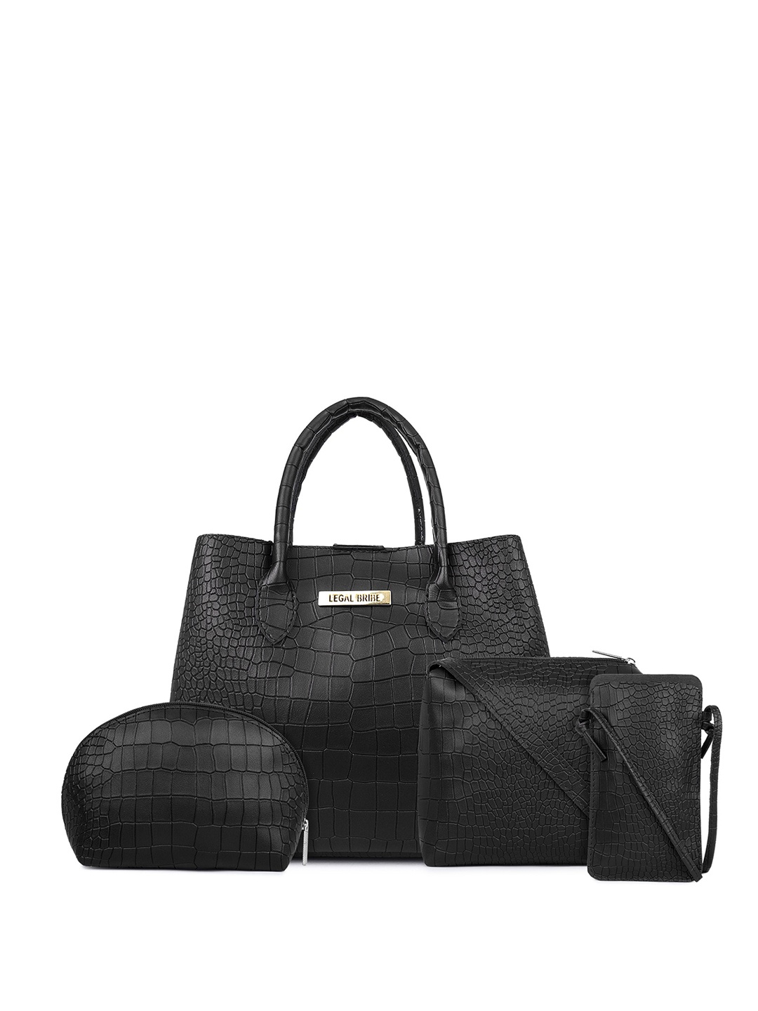 

LEGAL BRIBE Set Of 4 Textured Structured Handheld Bag, Black