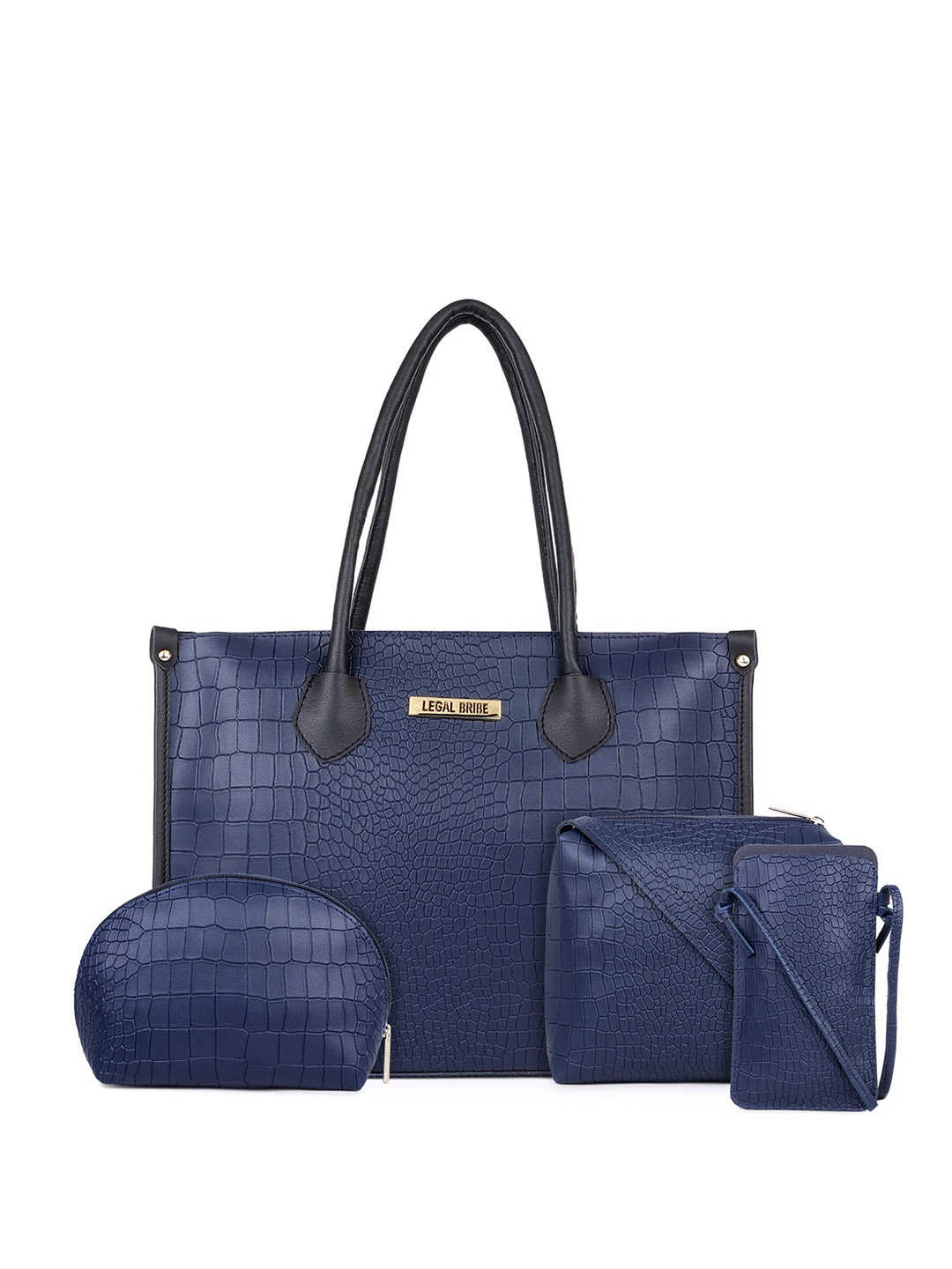 

LEGAL BRIBE Set Of 4 Textured Structured Handheld Bag, Blue