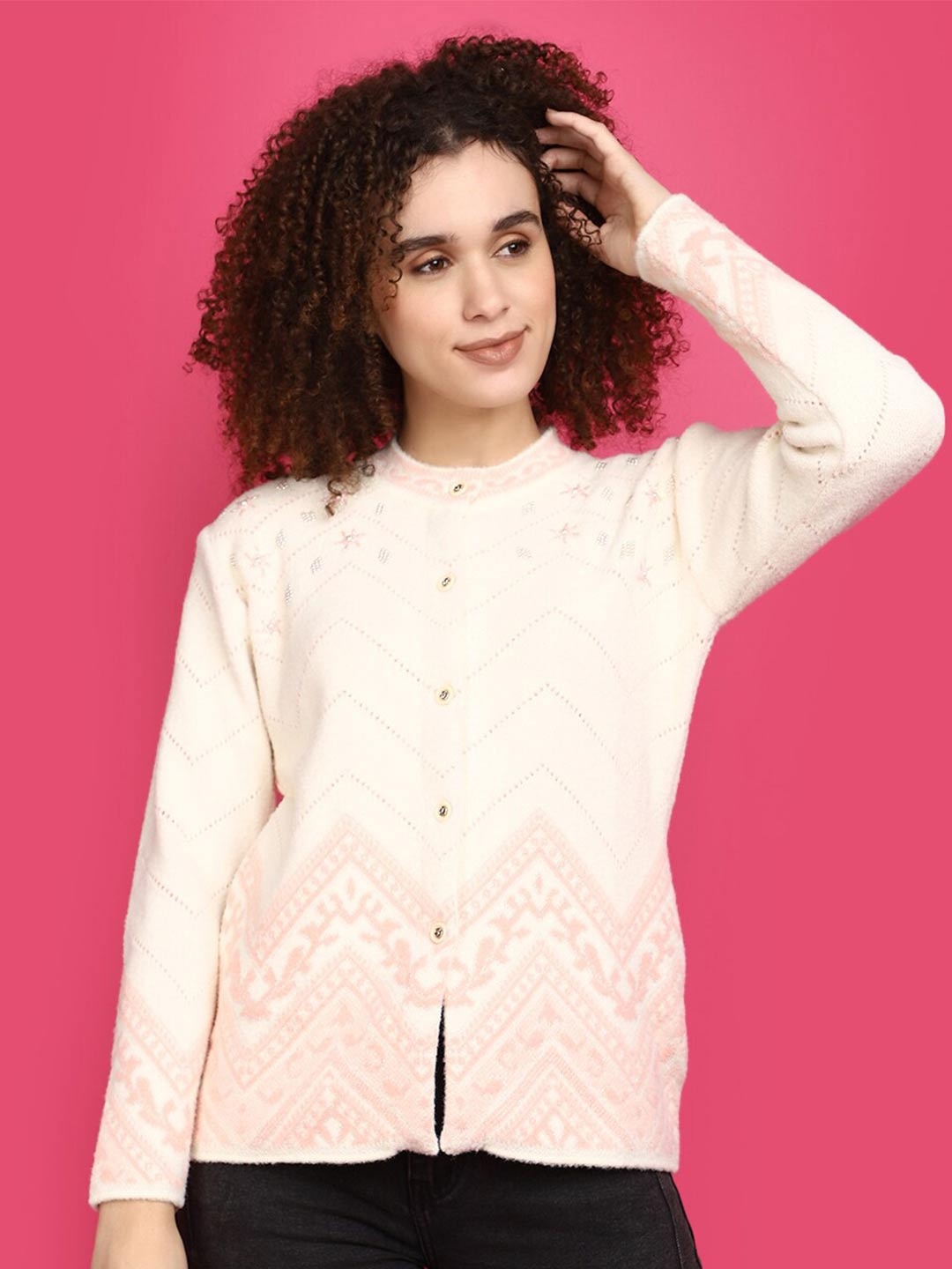 

V-Mart Self Design Long Sleeves Front-Open, Cream