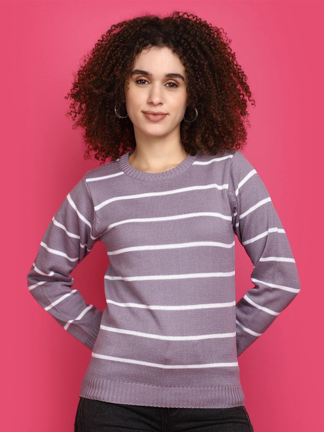 

V-Mart Striped Acrylic Pullover Sweater, Purple