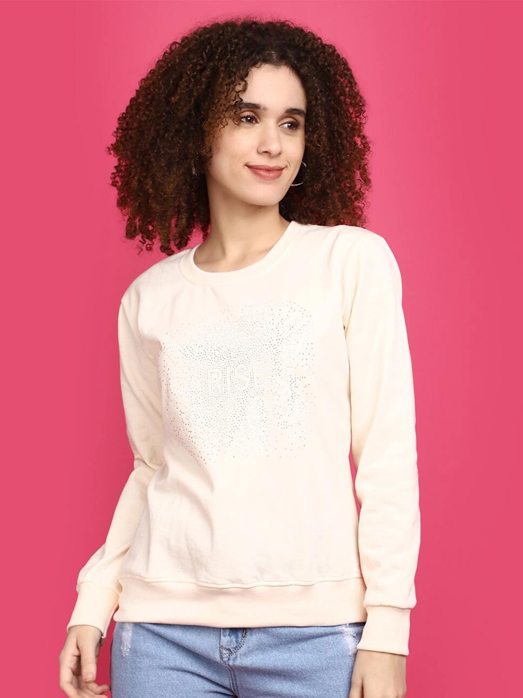

V-Mart Embellished Fleece Pullover Sweatshirt, Off white