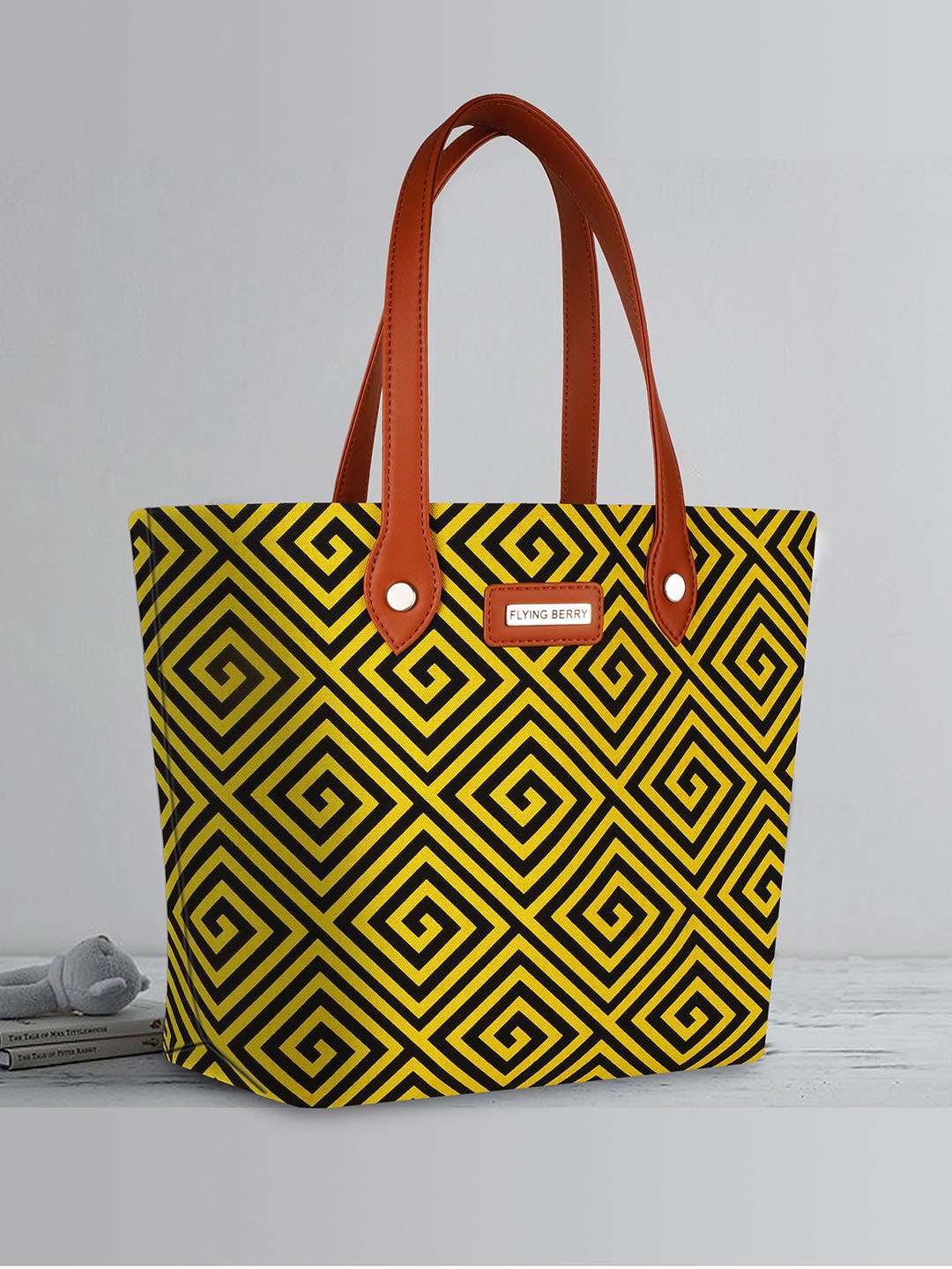 

FLYING BERRY Geometric Printed Leather Tote Bag, Yellow