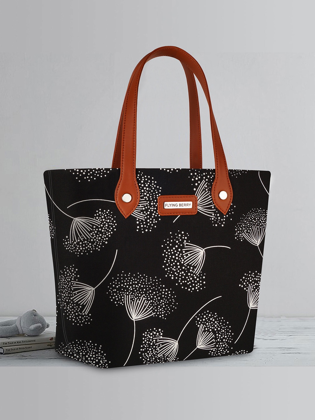 

FLYING BERRY Floral Printed Shopper Tote Bag, Black