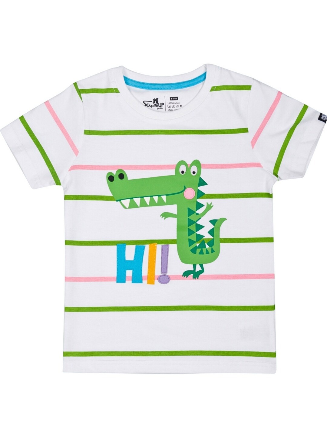

Souped Up Fashion Boys Striped Pure Cotton T-shirt, White