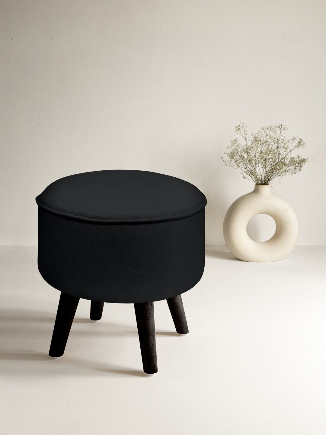 

Clasiko Black Wooden Stool Ottomans