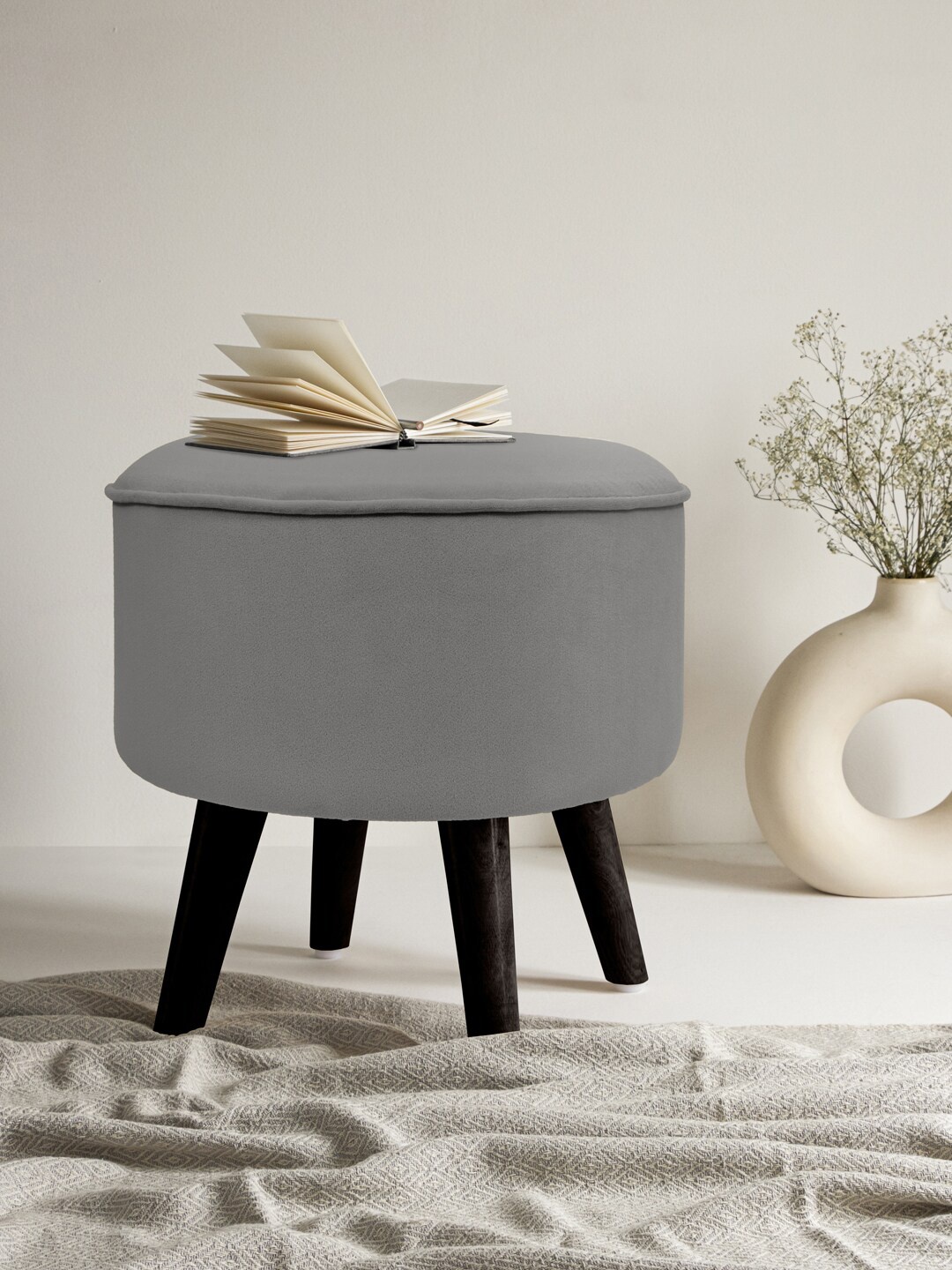 

Clasiko Grey Wooden Stool Ottomans