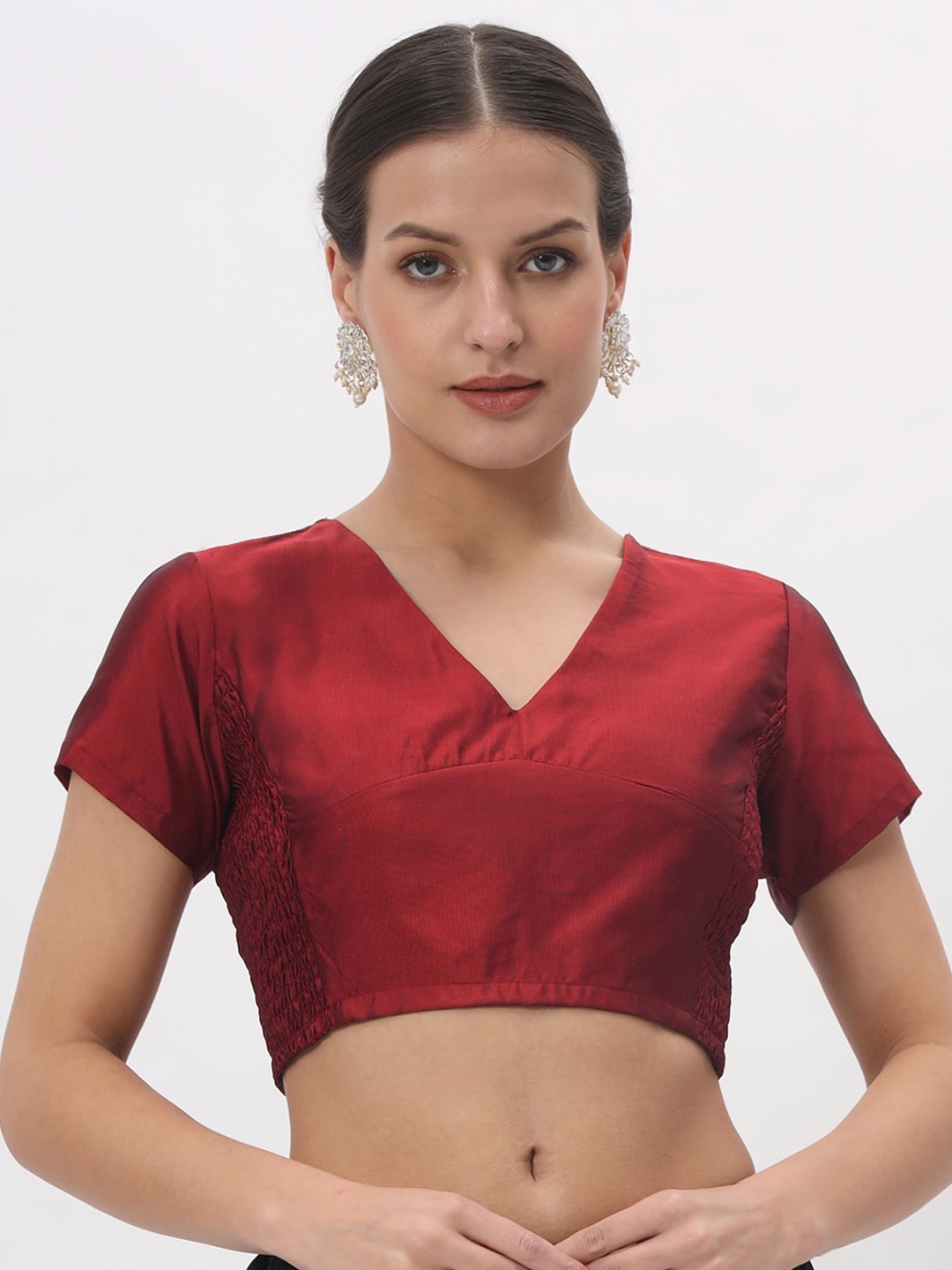 

studio rasa V-Neck Stretchable Readymade Saree Blouse, Maroon