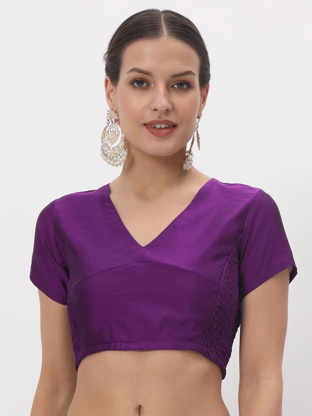 

studio rasa V-Neck Stretchable Readymade Saree Blouse, Purple