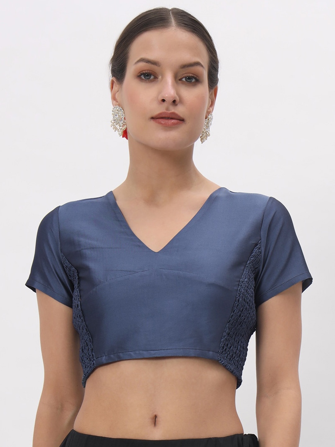 

studio rasa V-Neck Stretchable Readymade Saree Blouse, Grey