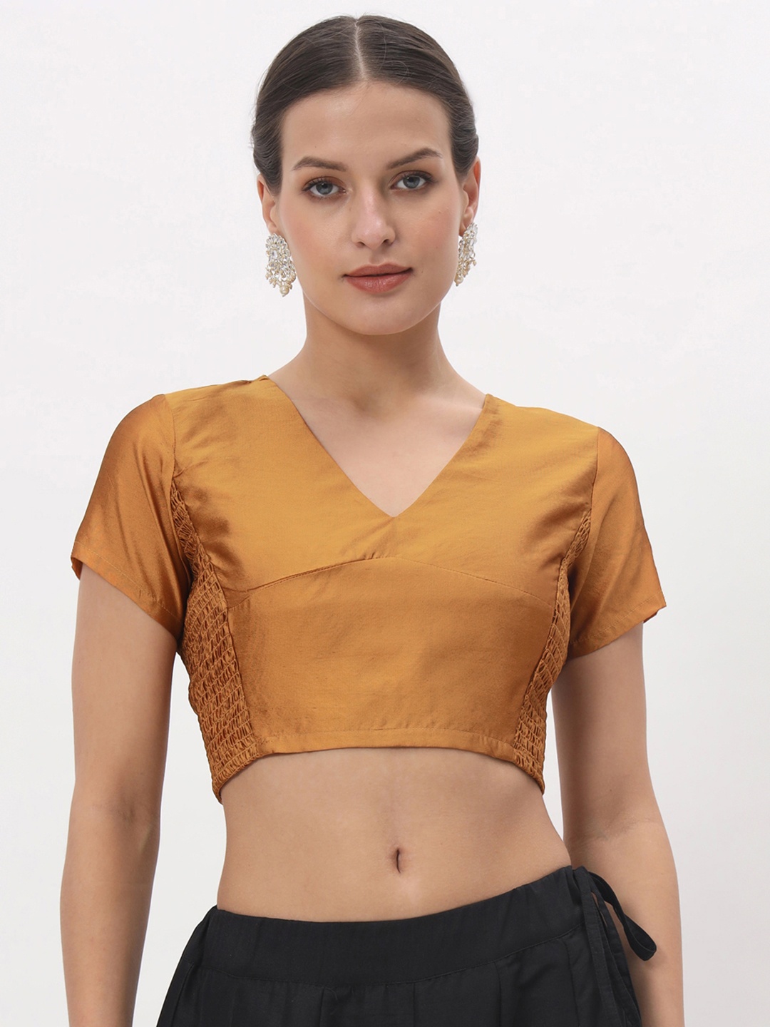 

studio rasa V-Neck Stretchable Readymade Saree Blouse, Mustard