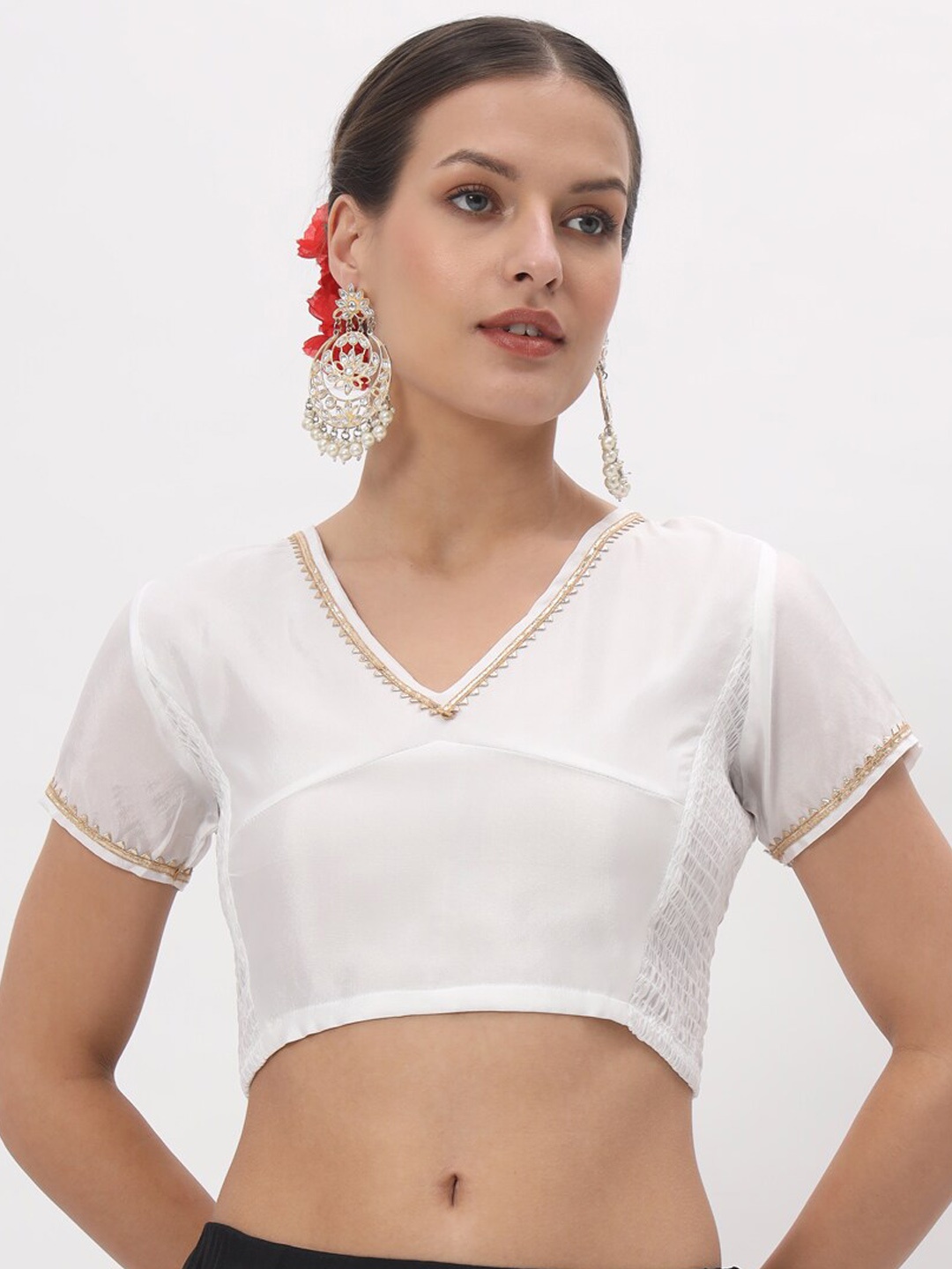 

studio rasa Embellished Stretchable Saree Blouse, White