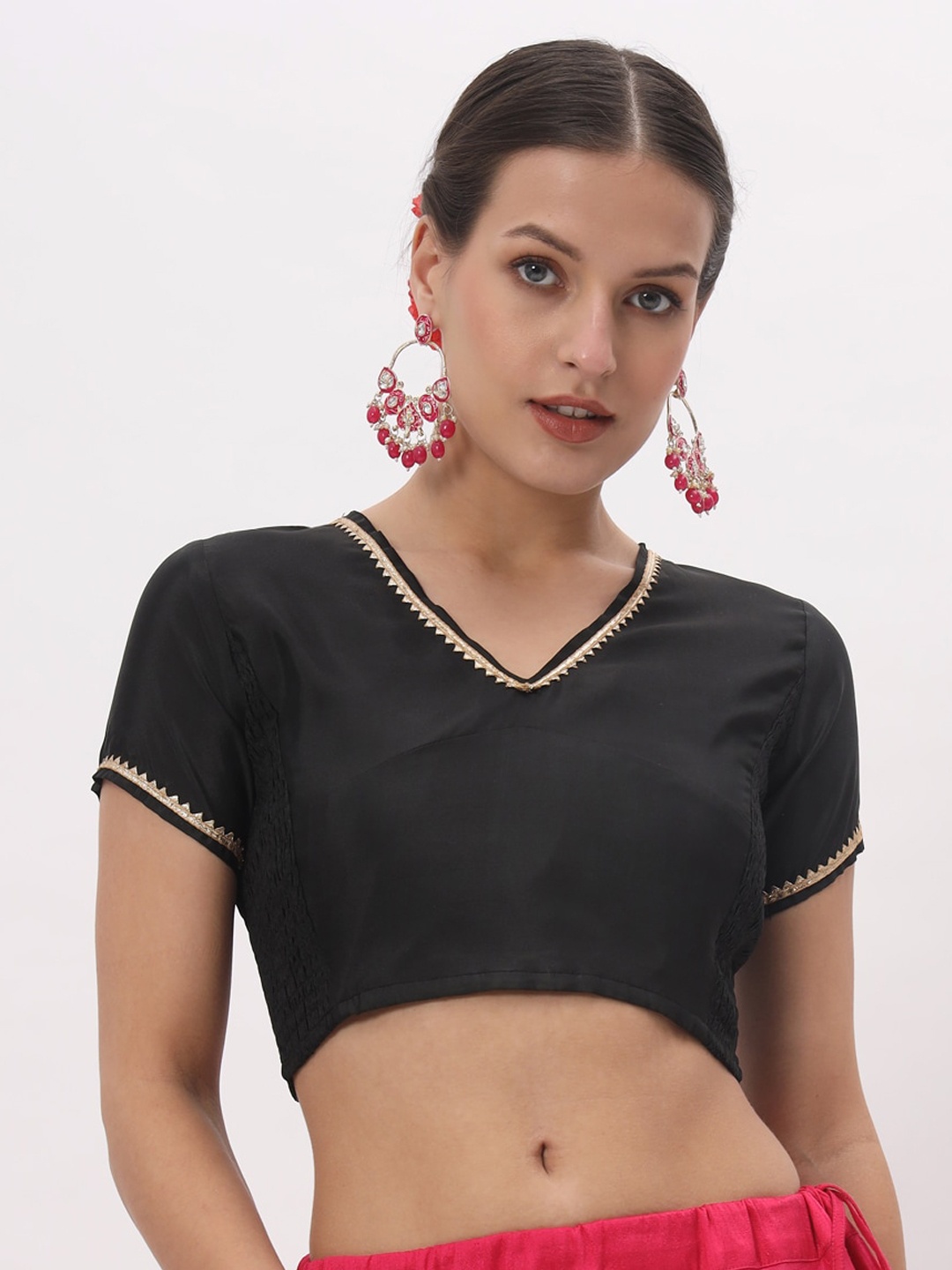 

studio rasa Gotta Patti Embellished Stretchable Saree Blouse, Black