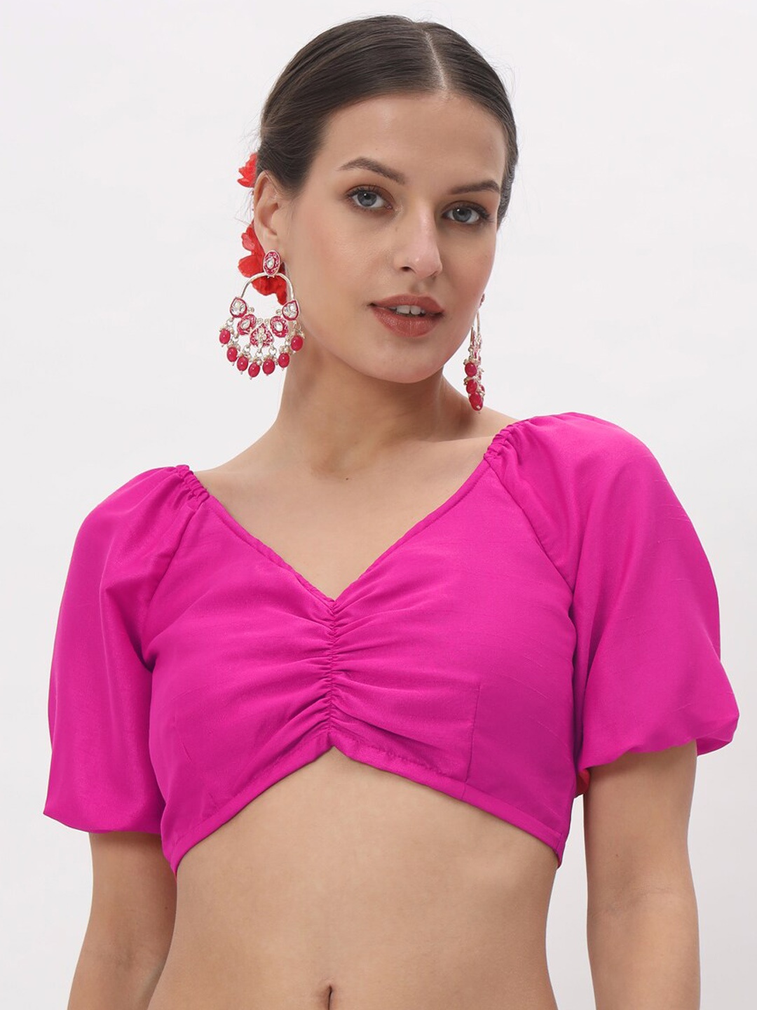 

studio rasa Padded Back Tie Saree Blouse, Pink