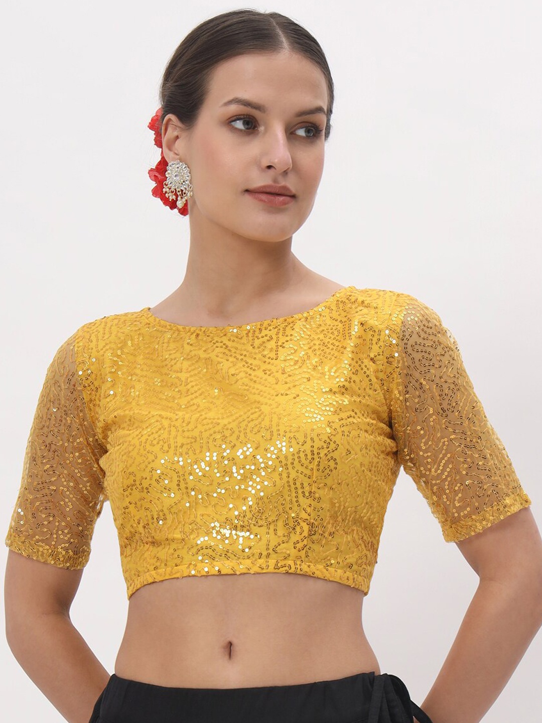 

studio rasa Sequinned Embellished Net Saree Blouse, Yellow