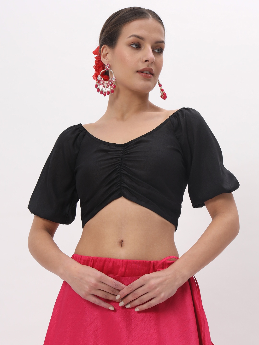

studio rasa Padded Back Tie Saree Blouse, Black