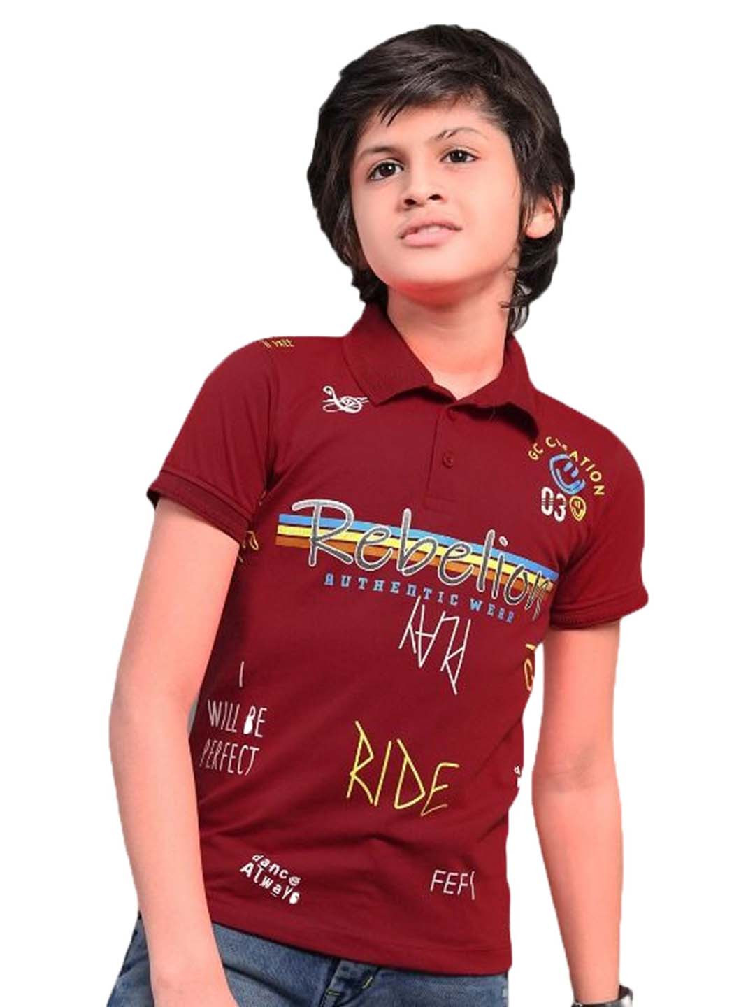 

BAESD Boys Typography Printed Polo Collar Pure Cotton T-shirt, Red
