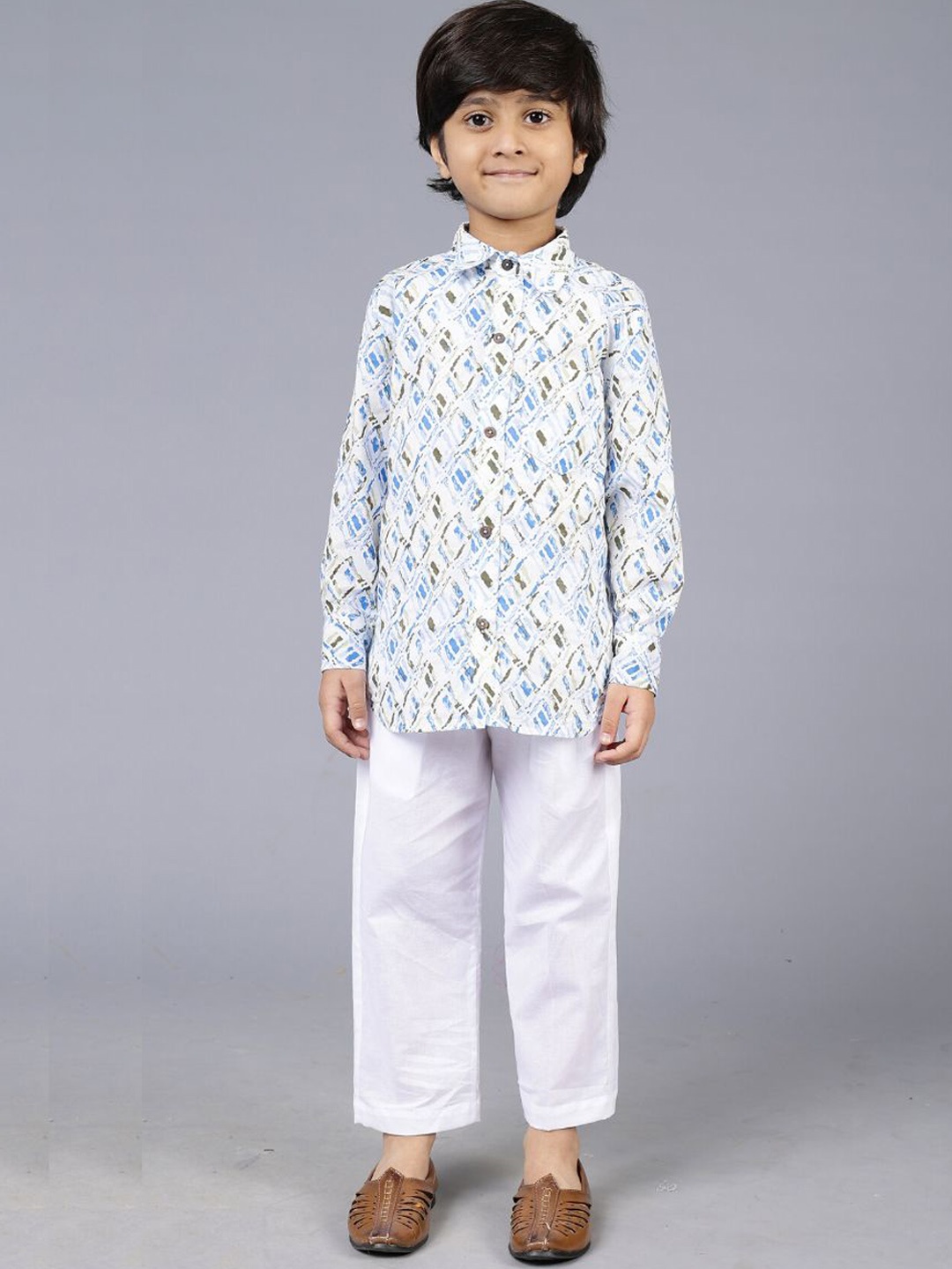 

BAESD Kids Printed Pure Cotton Shirt & Trouser, White