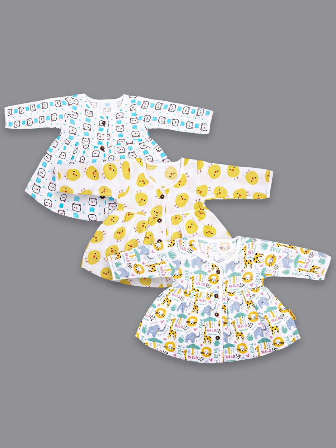 

Born Babies Infant Girls Pack of 3 Printed Organic Cotton A-Line Dress, White