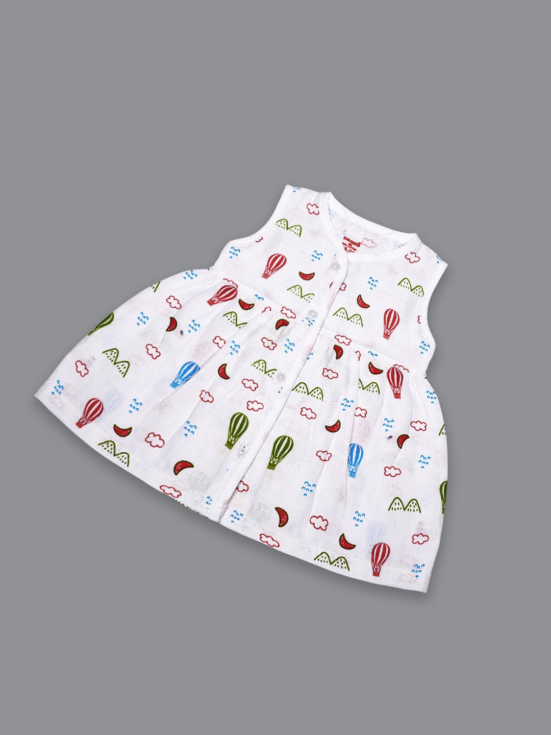 

Born Babies Infants Girls Conversational Printed Organic Cotton A-Line Dress, White