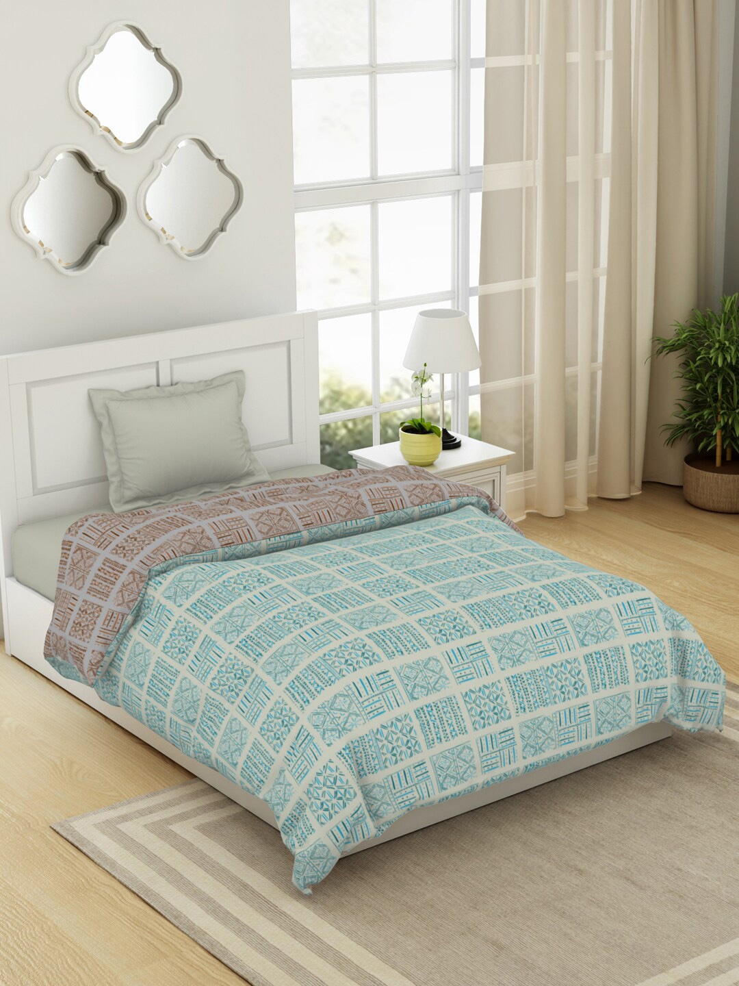 

SPACES Blue Geometric Cotton AC Room Single Bed Quilt