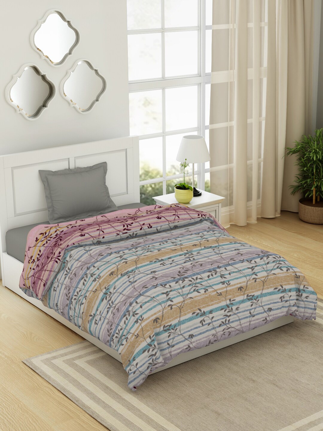 

SPACES White Floral Pure Cotton AC Room Single Bed Quilt