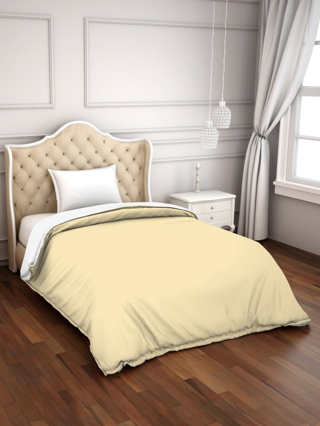 

SPACES White & Yellow Cotton AC Room Single Bed Quilt