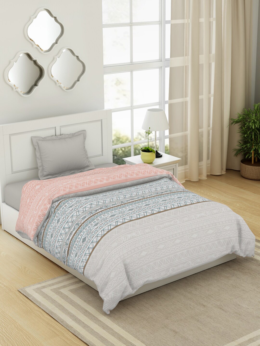 

SPACES Grey & Pink Geometric Cotton AC Room Single Bed Quilt