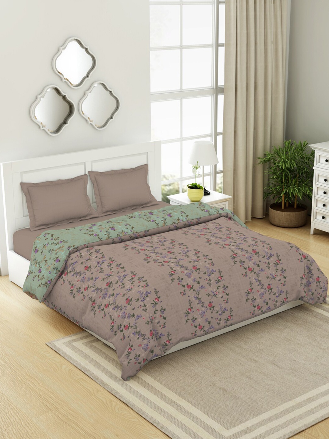 

SPACES Mauve Floral Printed Pure Cotton AC Room Double Bed Quilt