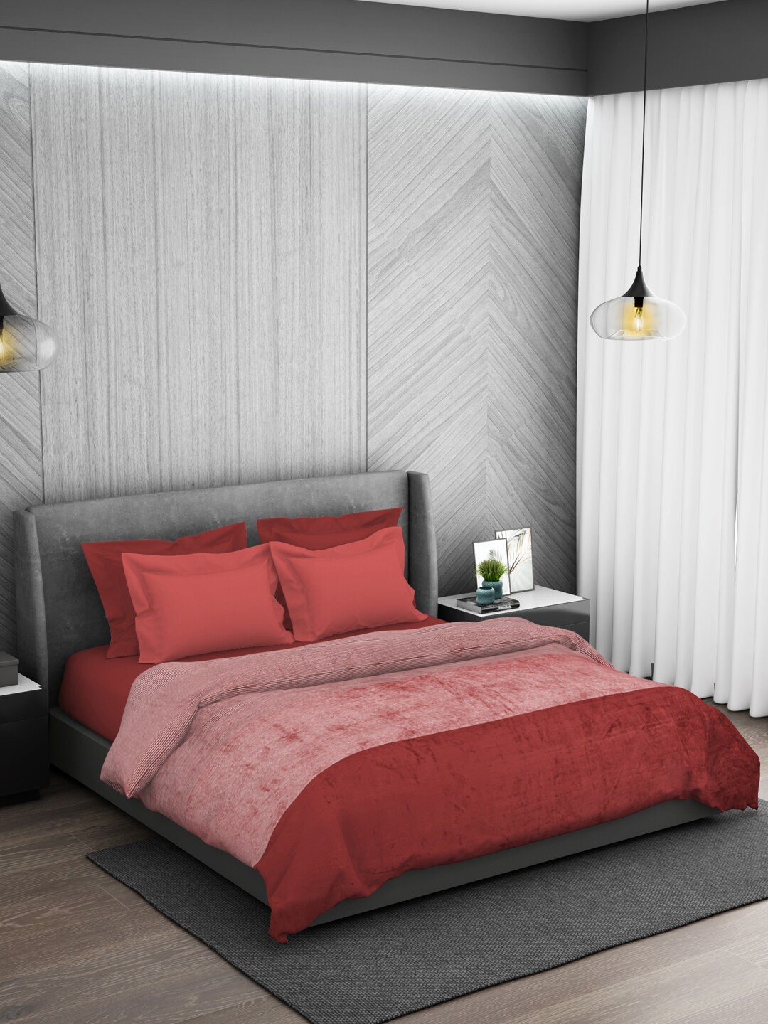 

SPACES Eden Red & Peach Colourblocked Mink AC Room 300 GSM Double Bed Blanket