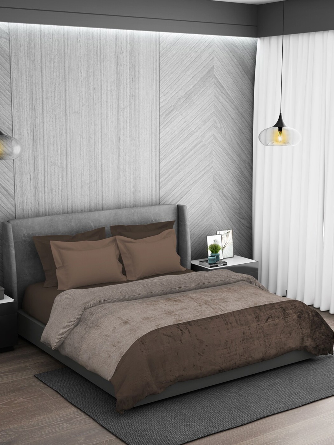 

SPACES Brown Striped AC Room 303 GSM Double Bed Blanket
