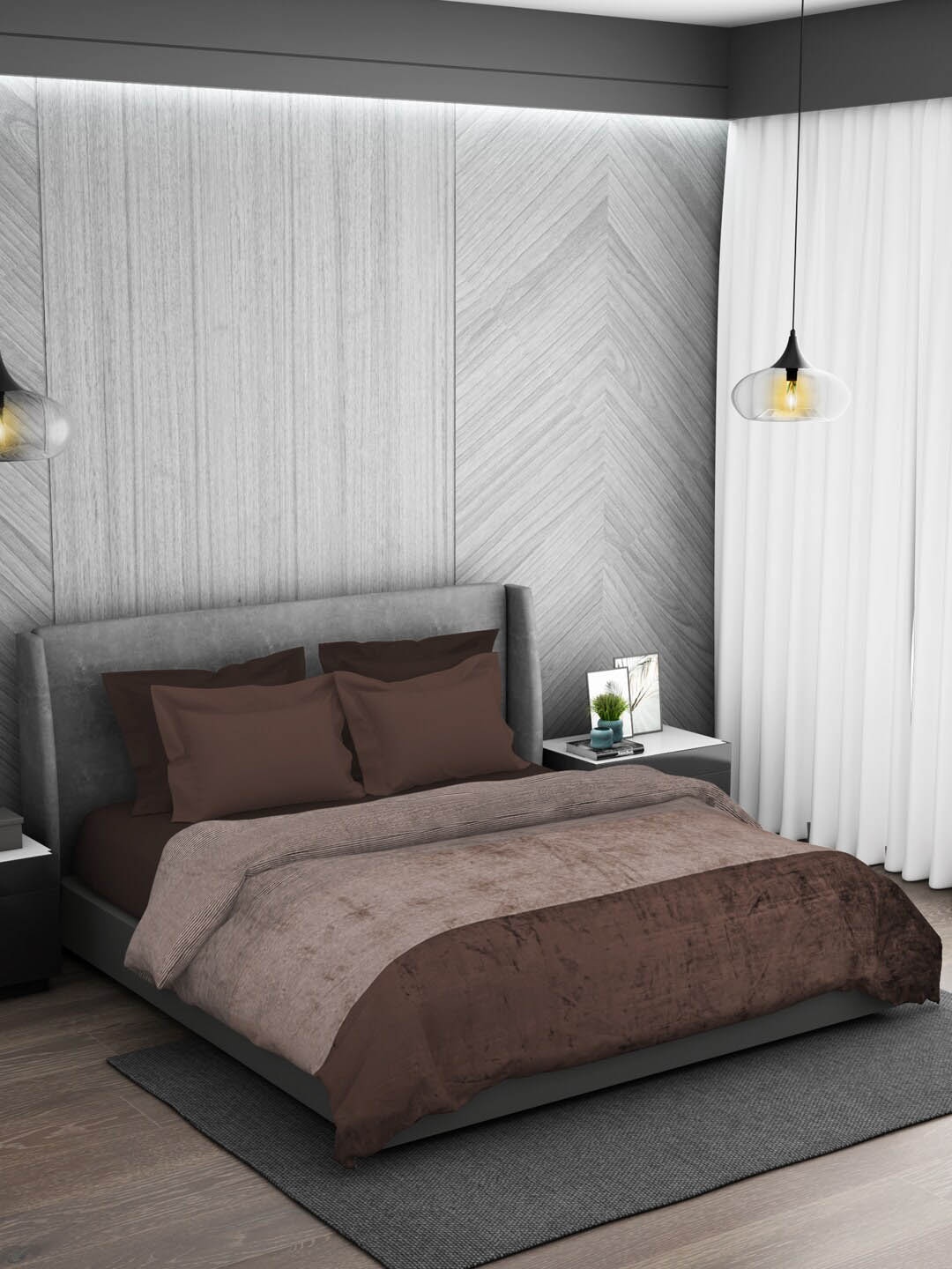 

SPACES Brown Striped AC Room 303 GSM Double Bed Blanket