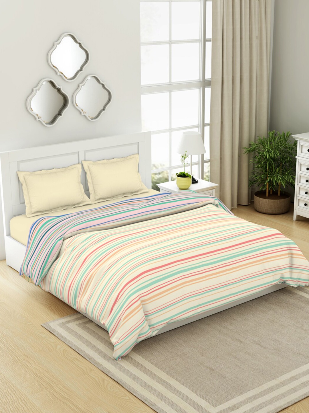 

SPACES Pink & Yellow Striped Cotton AC Room Double Bed Quilt