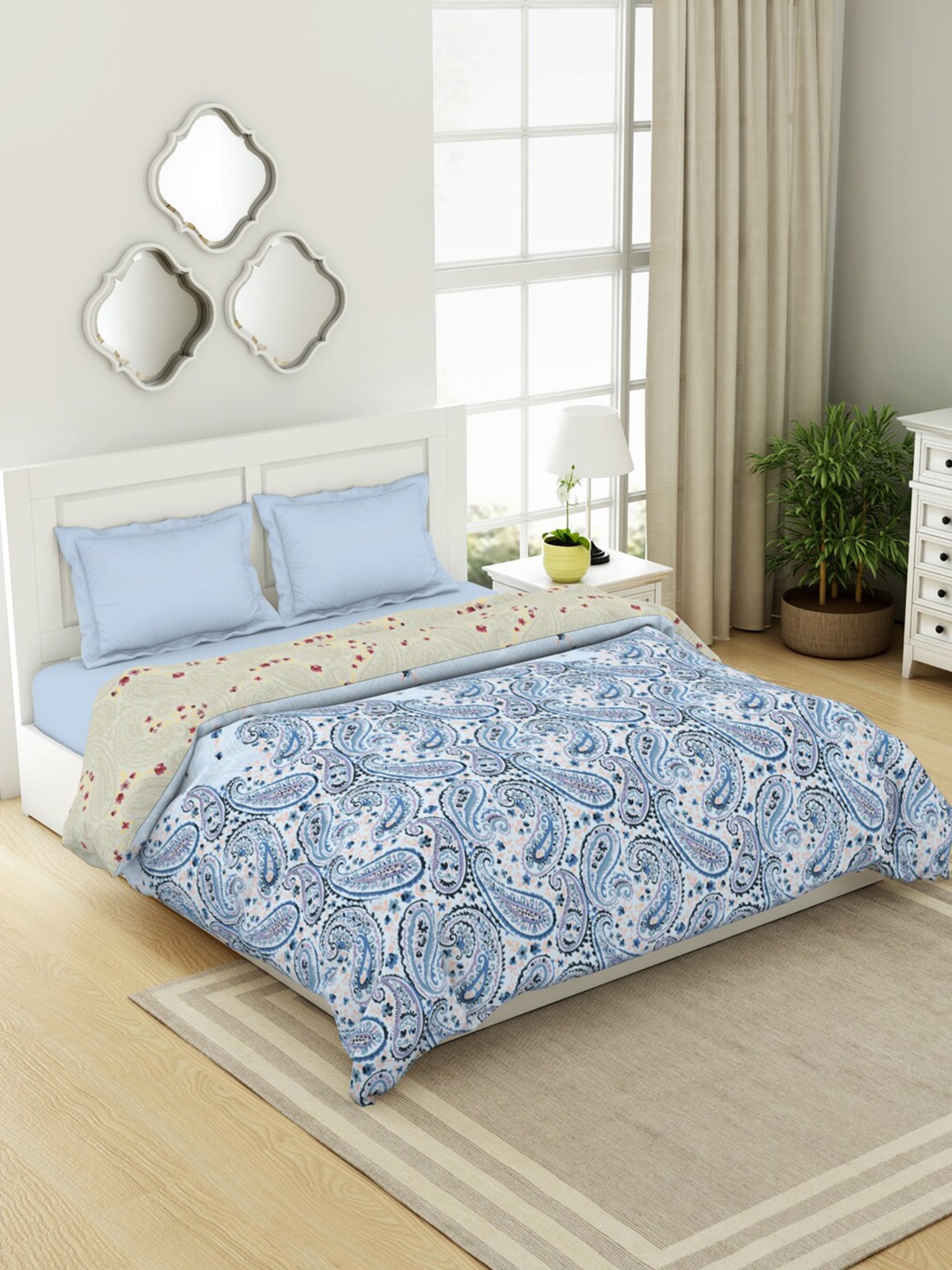 

SPACES Blue Floral Pure Cotton AC Room Double Bed Quilt