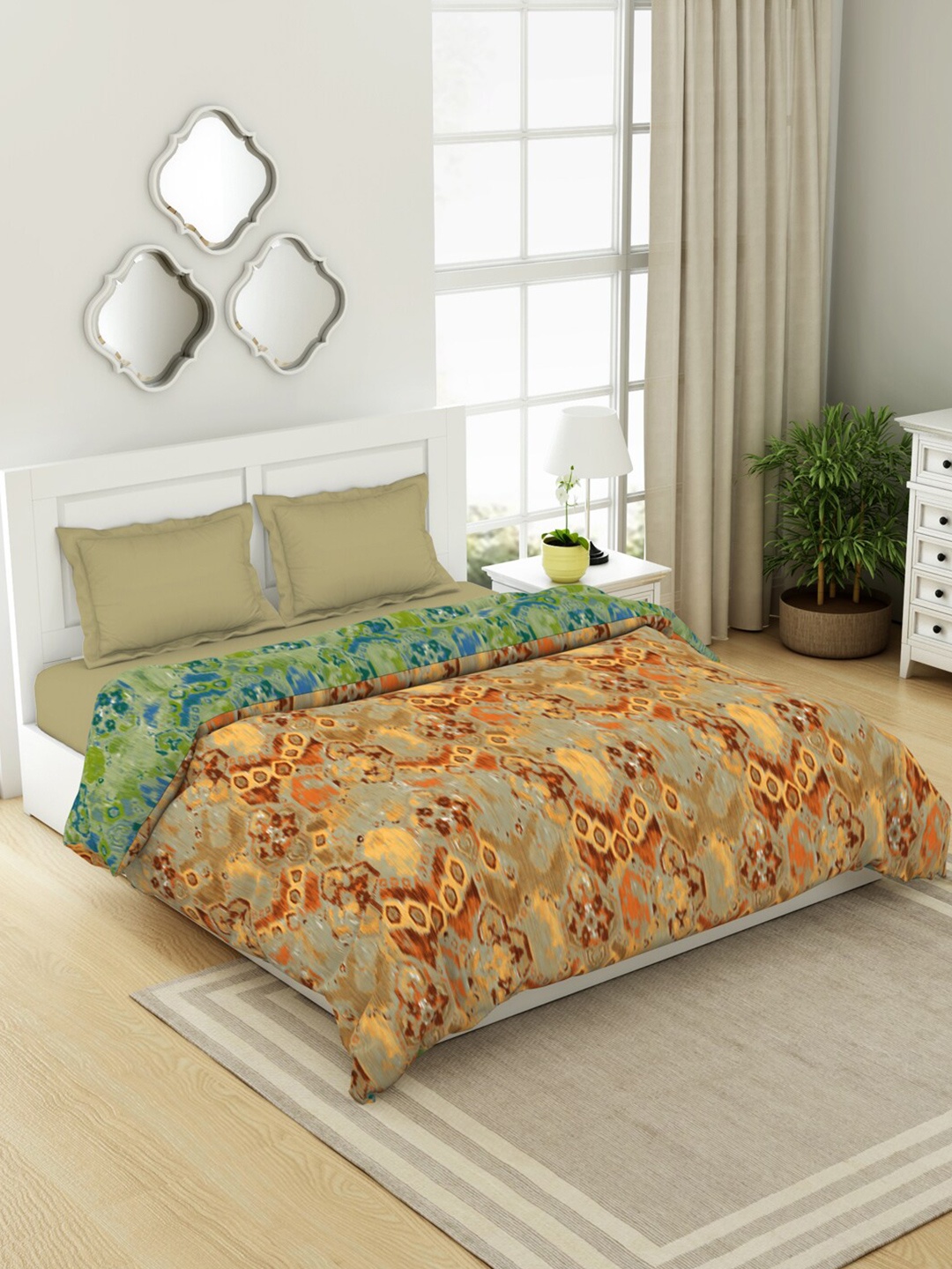 

SPACES Cream & Red Geometric Cotton AC Room Double Bed Quilt