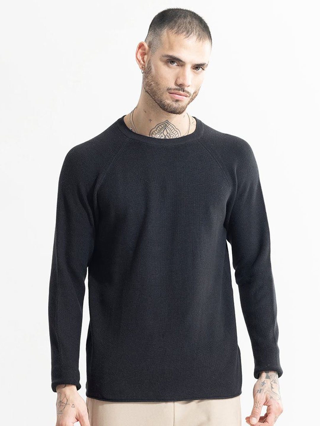 

Snitch Black Round Neck Pure Cotton Sweatshirt