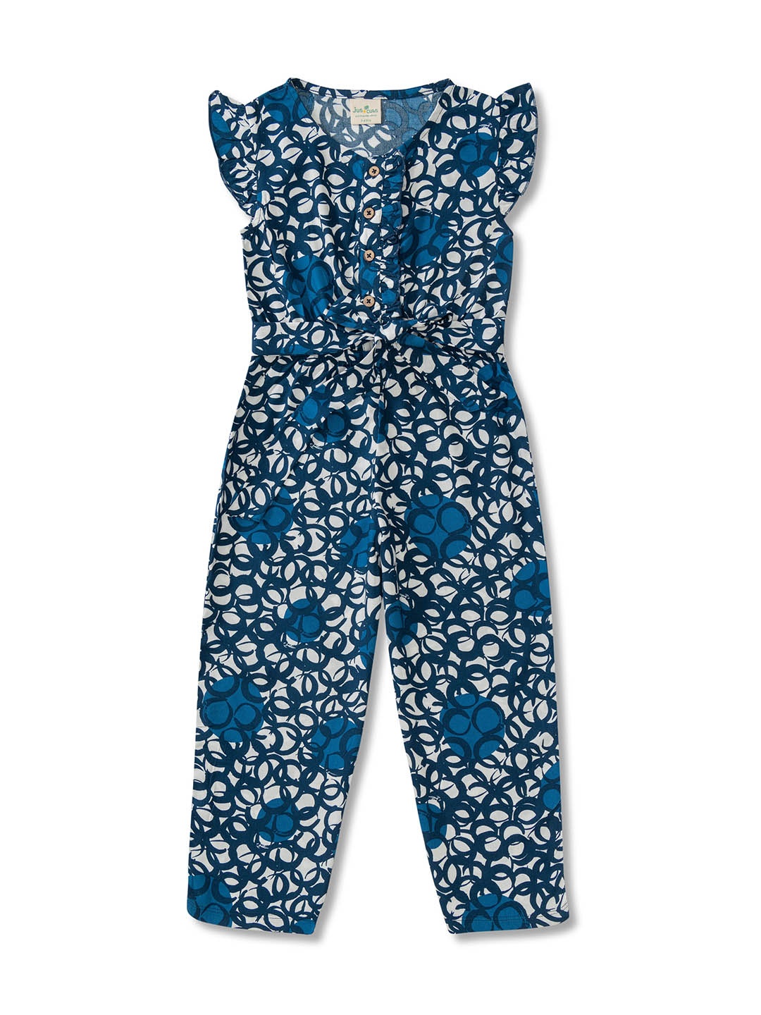 

JusCubs Girls Printed Waist Tie-Ups Cotton Basic Jumpsuit, Navy blue