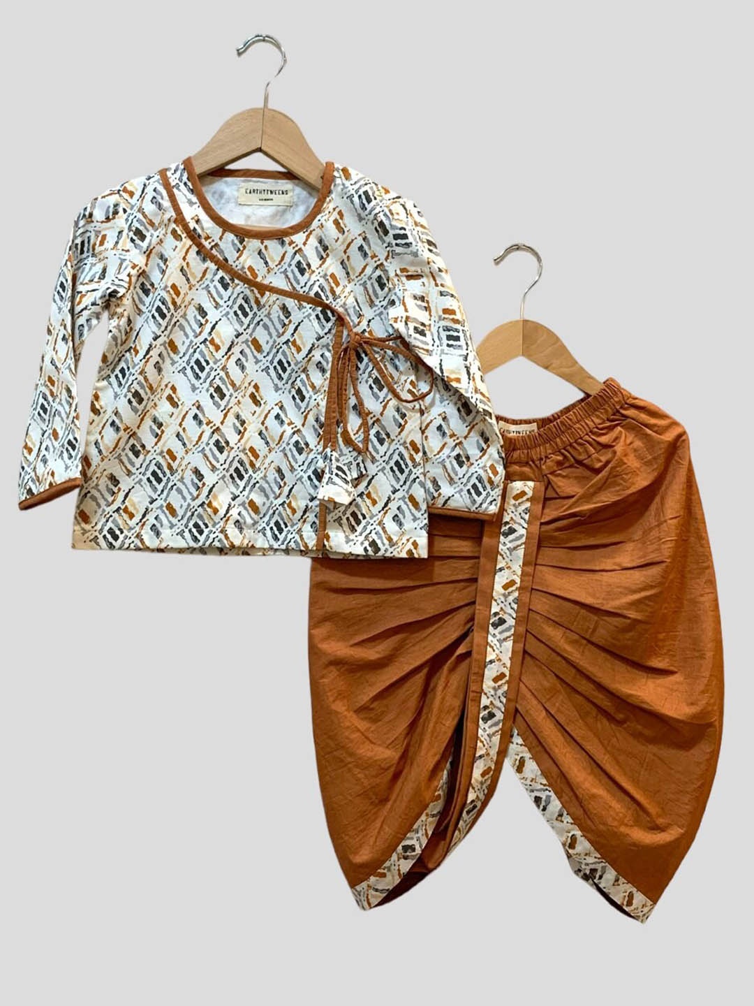

BAESD Kids Printed Pure Cotton Kurta With Dhoti Pants, Brown