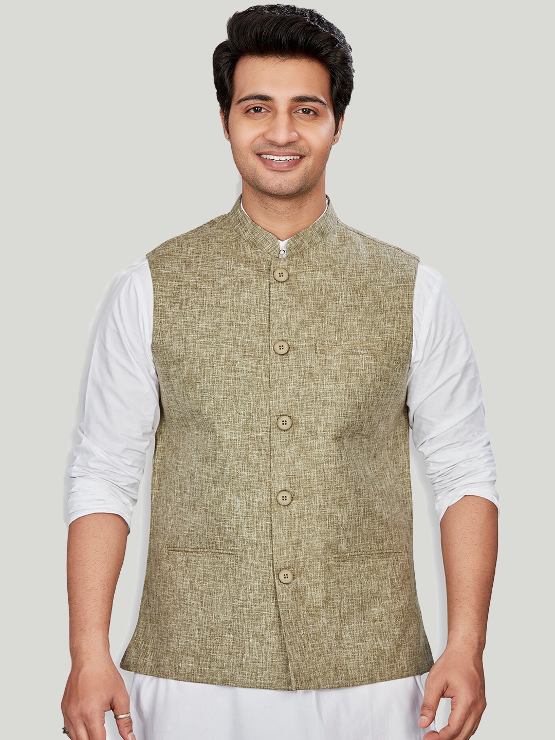 

Authentics Textured Nehru Jackets, Green