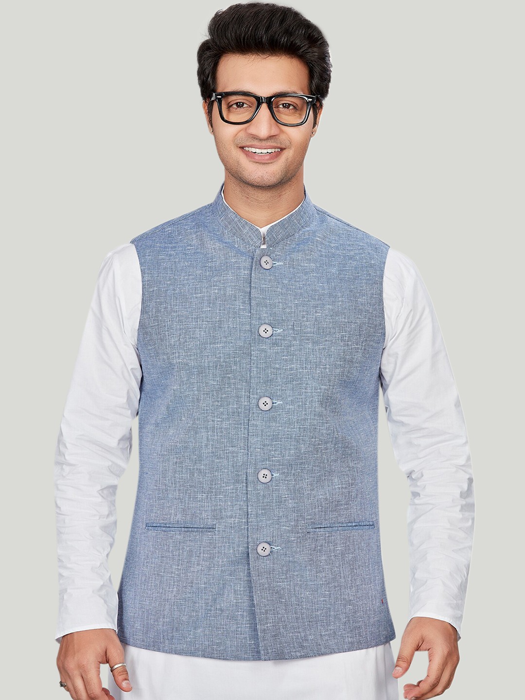 

Authentics Textured Nehru Jackets, Blue