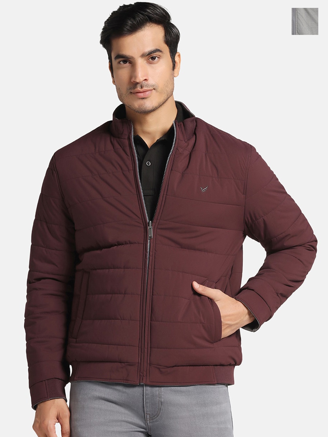 

Blackberrys Stand Collar Reversible Bomber Jacket, Maroon