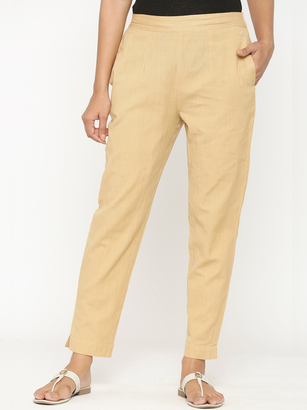 

pinfit Women Relaxed Straight Leg Mid RiseNon Iron Cotton Trousers, Beige