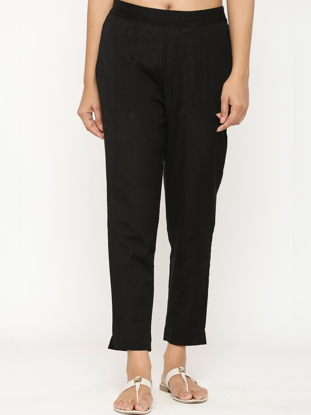 

pinfit Women Black Relaxed Straight Leg Non Iron Cotton Trousers