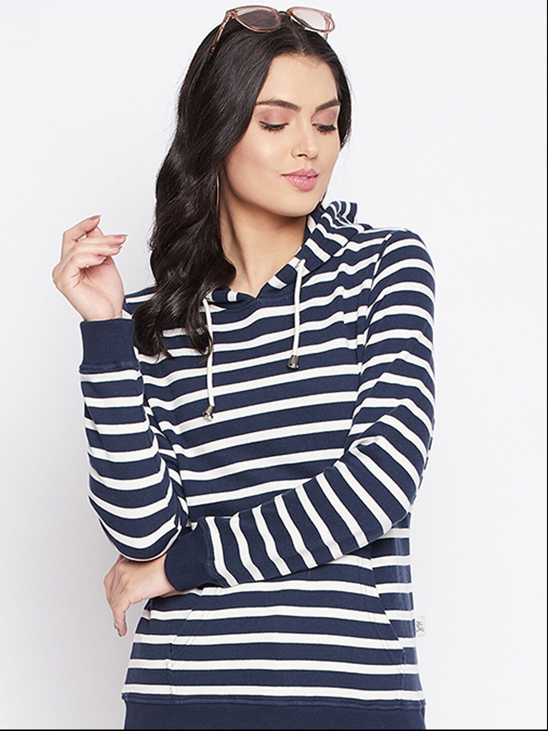 

HARBOR N BAY Striped Hooded Fleece Sweatshirt, Navy blue