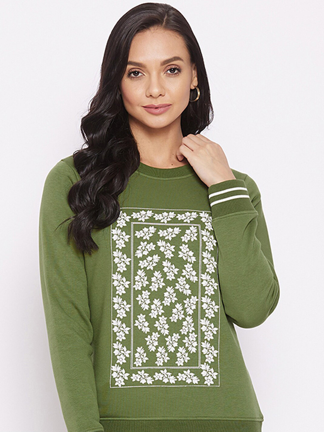 

HARBOR N BAY Floral Printed Fleece Sweatshirt, Olive
